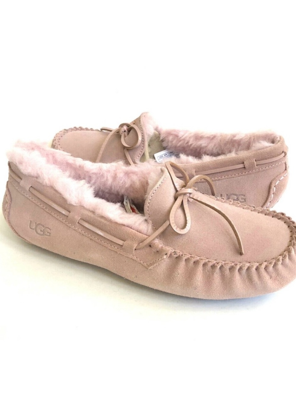 UGG Women's Blush Suede Moccasin Slippers with Shearling Trim